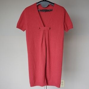 Cashmere V-Neck Short Sleeve Tunic Dress Rust Red Size S